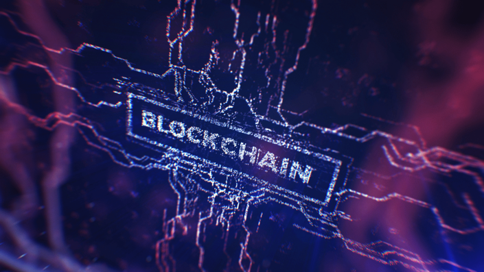 A futuristic digital representation of blockchain technology, with the word "BLOCKCHAIN" illuminated in a cybernetic style. The image emphasizes the role of blockchain in transforming the Web3 and Financial System landscape.
